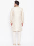 Vastramay Men's Beige And Gold Embroidered Brocade Sherwani Set